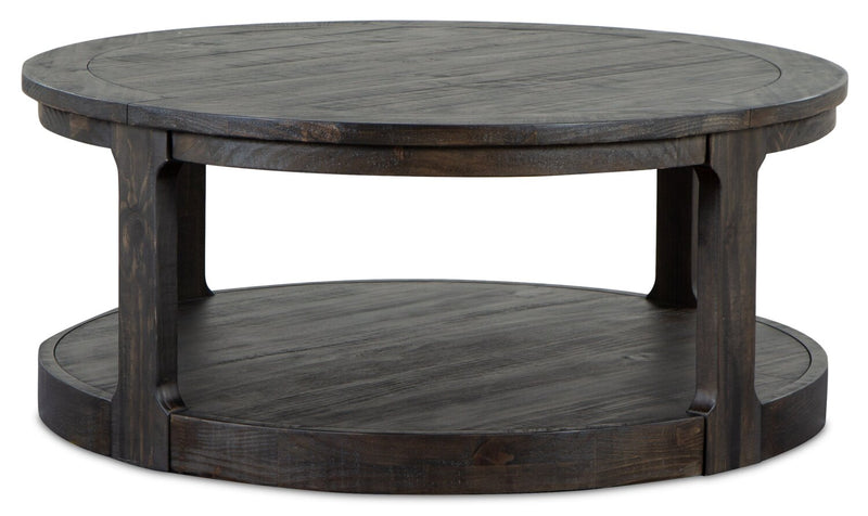 Table à café ronde traditionnelle Axl de 40 po avec tablette - bois gris-brun foncé