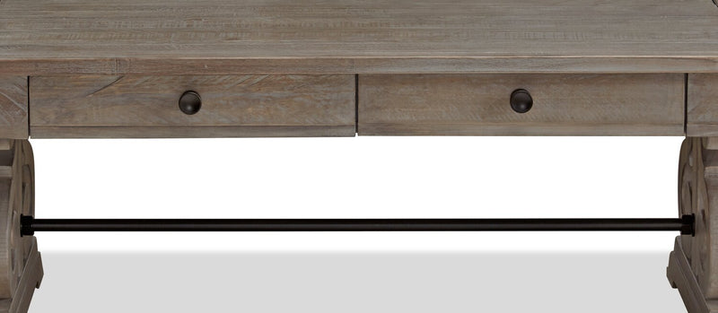 Table à café traditionnelle Tinley Park de 50 po avec rangement et tablette - pin gris-brun avec base à volutes