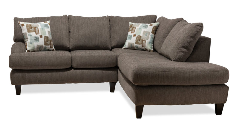 Sofa sectionnel de droite Nofia 2 pièces fabriqué au Canada en chenille avec coussins décoratifs et pattes en bois - gris anthracite