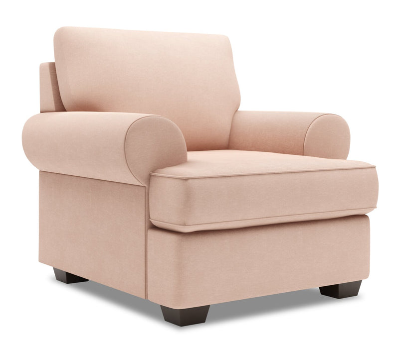 Fauteuil Roll de Sofa Lab personnalisable de 42 po fabriqué au Canada en tissu d’apparence lin avec accoudoirs enroulés - rose Pax Rose