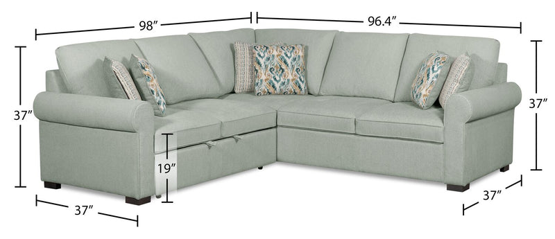Sofa-lit sectionnel de gauche Haven de Scott Living 2 pièces en tissu de chenille - bleu écume de mer