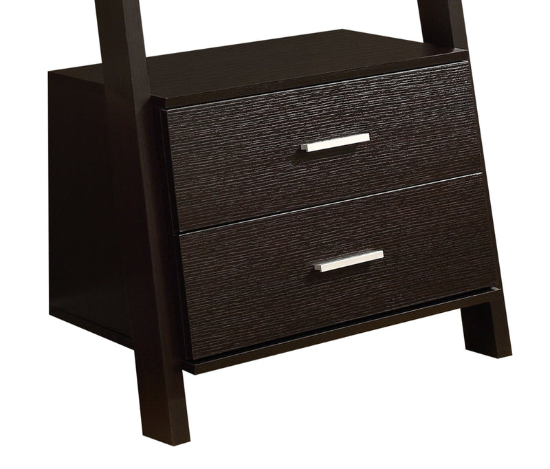 Bibliothèque échelle Ronan de 25,5 po à tablettes ouvertes et 2 tiroirs - espresso 