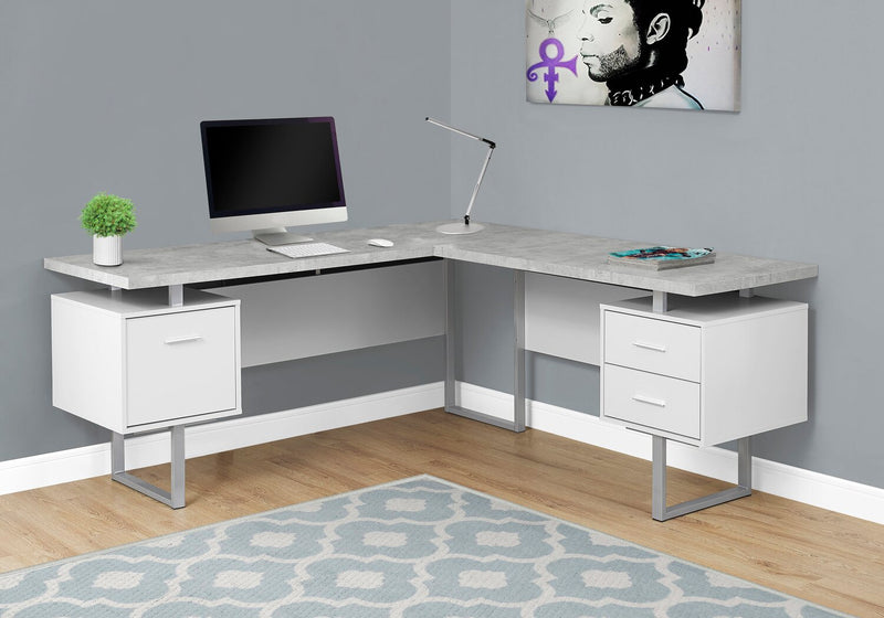Bureau en coin en forme de L réversible Marnie de 71 po à 3 tiroirs - blanc
