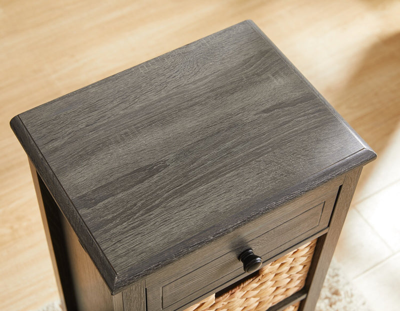 Table de fauteuil Jon de 15,5 po avec 2 paniers et tiroir - gris vieilli