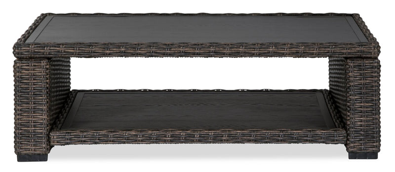 Table à café Hilo pour la terrasse à l’extérieur - 48 po (L), osier en résine, résistante aux rayons UV et aux intempéries - brune