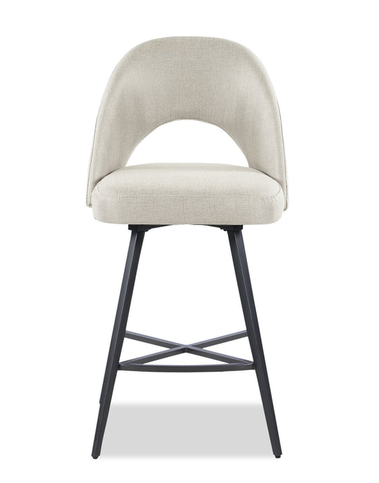 Tabouret Elijah de hauteur comptoir en tissu d’apparence lin et en métal avec siège pivotant - taupe