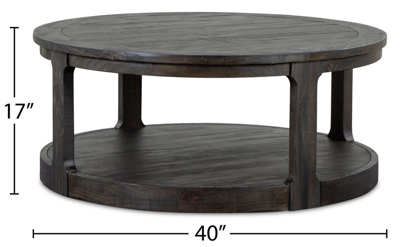 Table à café ronde traditionnelle Axl de 40 po avec tablette - bois gris-brun foncé