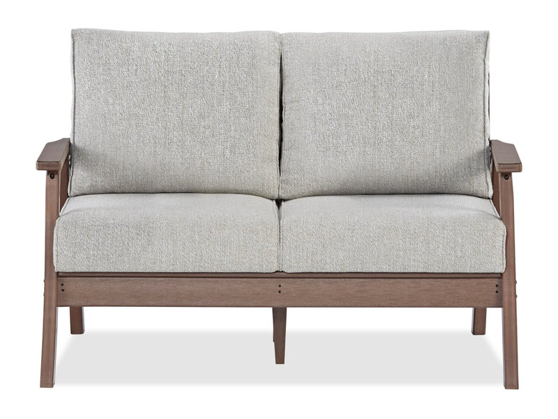 Causeuse Nome pour la terrasse à l’extérieur - plastique à haute densité et tissu Nuvella, résistante aux rayons UV et aux intempéries - brune et beige