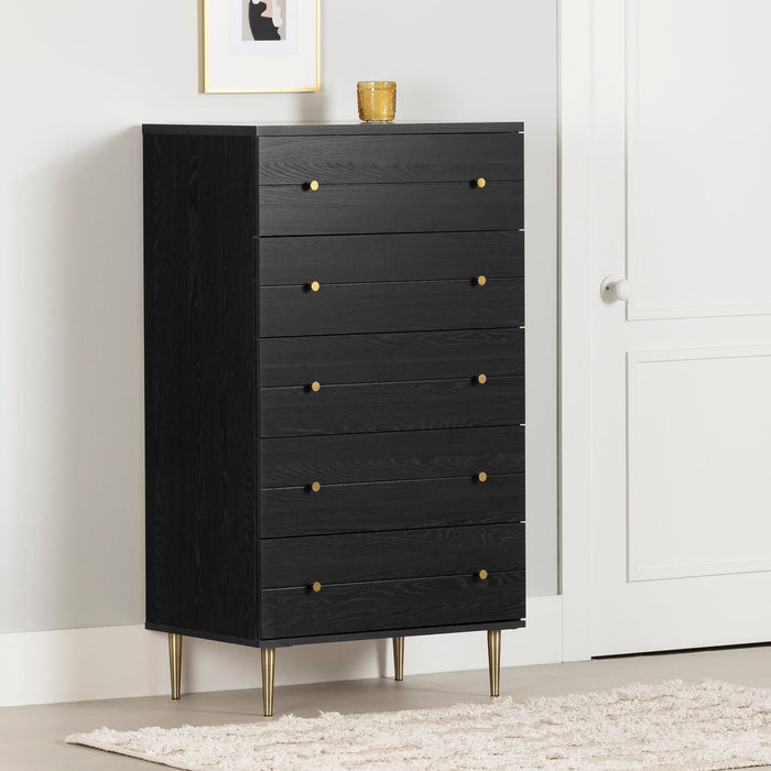 Commode verticale somptueuse Lake de 29 po (L) x 52 po (H) à 5 tiroirs pour la chambre à coucher, fabriquée au Canada - noire