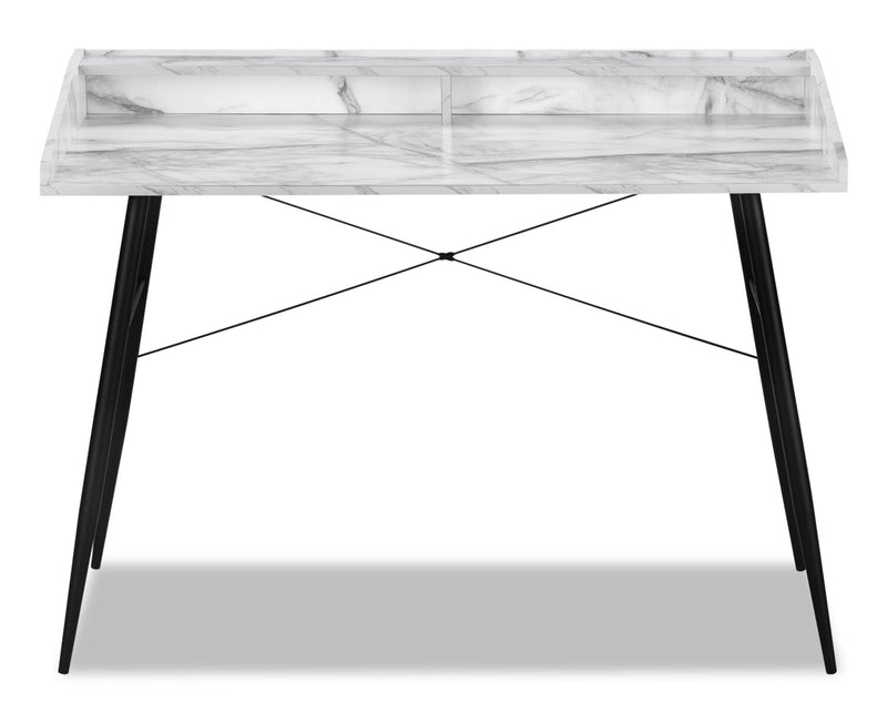 Bureau Jeremy de 47,25 po avec petite crédence - apparence marbre blanc