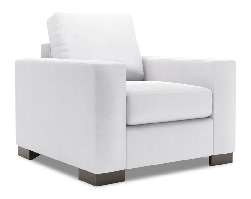 Fauteuil Track de Sofa Lab personnalisable de 38 po fabriqué au Canada en tissu d’apparence lin avec accoudoirs rectilignes - blanc Pax Ice