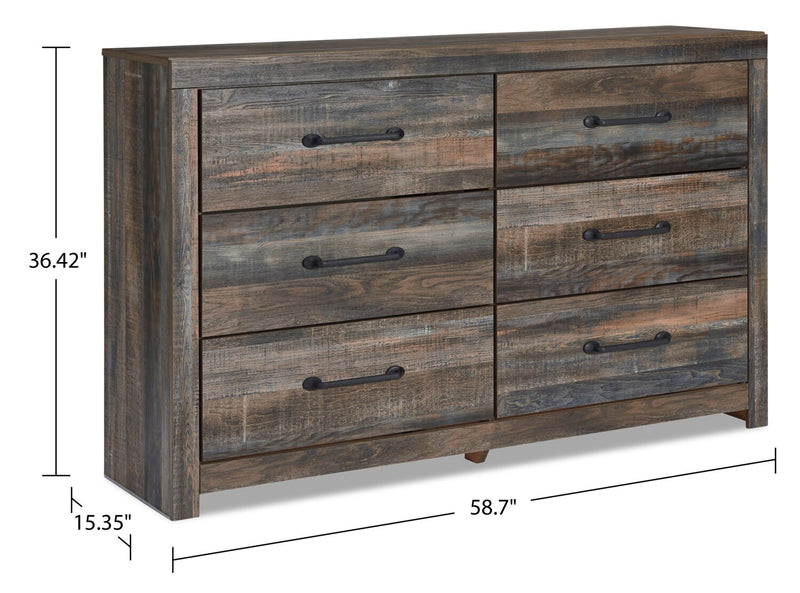 Ensemble de chambre à coucher Abby 5 pièces avec lit à panneau, commode, miroir, lumière DEL et port USB, brun - format grand lit