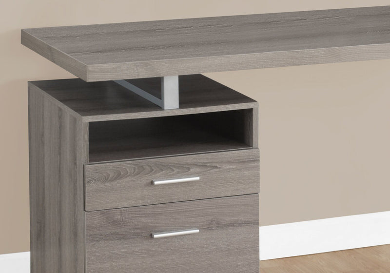 Bureau réglable Heather de 60 po à 2 tiroirs et compartiment ouvert - taupe foncé