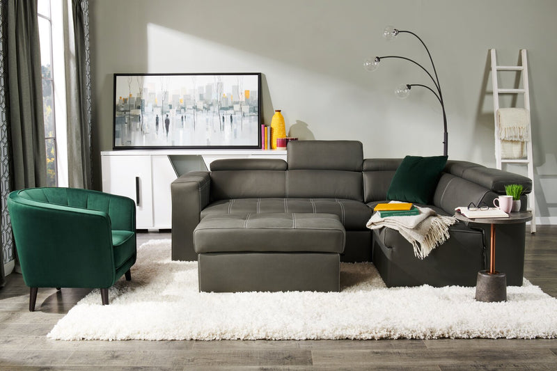 Sofa-lit sectionnel de droite Drake 3 pièces en tissu de suédine avec pouf de rangement - gris ciment