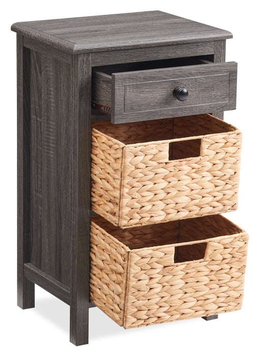 Table de fauteuil Jon de 15,5 po avec 2 paniers et tiroir - gris vieilli