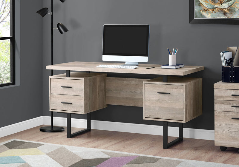 Bureau réversible Teagan de 60 po à 3 tiroirs - taupe