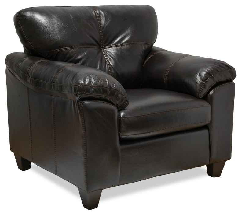 Fauteuil Addison de 42 po fabriqué au Canada en tissu d’apparence cuir avec coussin de siège amovible et capitonnage - noir mûre
