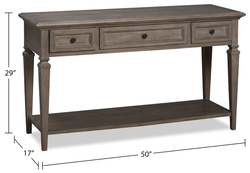 Table de salon traditionnelle Lancaster de 50 po avec rangement et tablette - grise et pin bronze