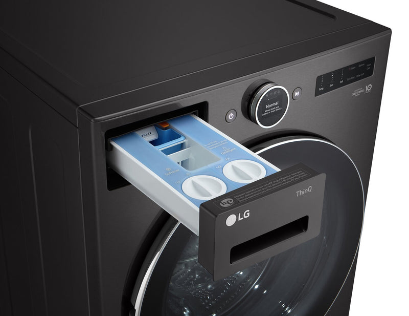 Laveuse à la vapeur intelligente haute efficacité LG à chargement frontal de 5,8 pi³ - acier noir - superposable - WM6700HBA