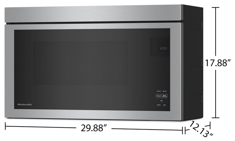 Four à micro-ondes à hotte intégrée KitchenAid de 1,1 pi³ à installation affleurée avec cuisson à 900 W - acier inoxydable avec fini PrintShieldMC - YKMMF330PPS