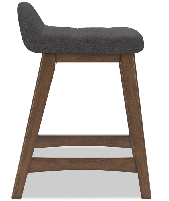 Tabouret Jovi de hauteur comptoir en tissu d’apparence lin et en bois - anthracite