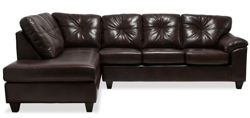 Sofa sectionnel de gauche Addison 2 pièces fabriqué au Canada en tissu d’apparence cuir avec coussins de siège amovibles - brun