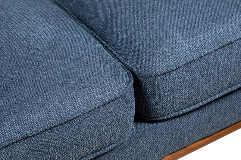 Causeuse Kassia de Kort & Co. de 65,4 po en tissu d’apparence lin avec base et pattes en bois - bleue