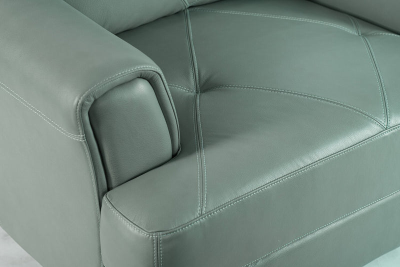 Meuble Vita de Château d’Ax de 44 po en cuir 100 % véritable avec coutures à motif de diamant et pattes en bois - vert écume de mer