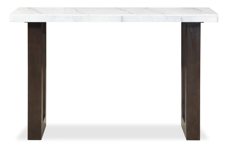 Table de salon moderne Silvia de 48 po - imitation de marbre blanc et gris avec pattes en bois brun