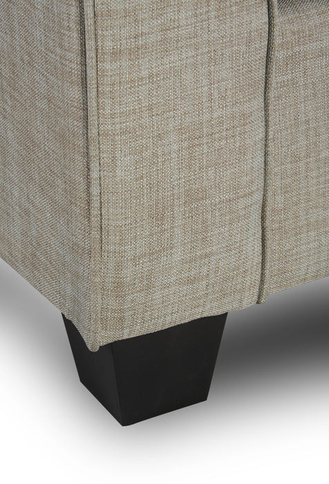 Causeuse Sawyer de 57 po fabriquée au Canada en tissu d’apparence lin avec coussins réversibles et coussins décoratifs - gris clair