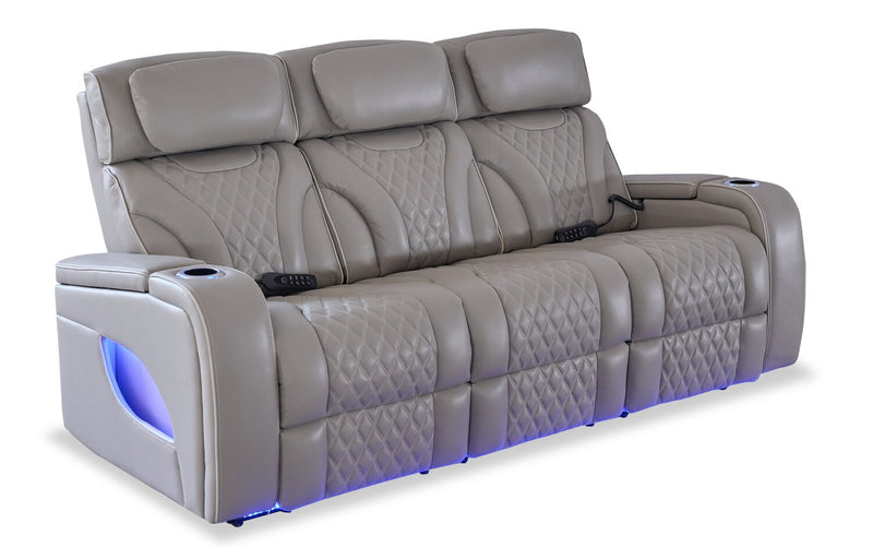 Sofa de massage à inclinaison électrique Elite de 86 po en cuir véritable avec appuie-têtes électriques et accoudoirs de rangement - gris