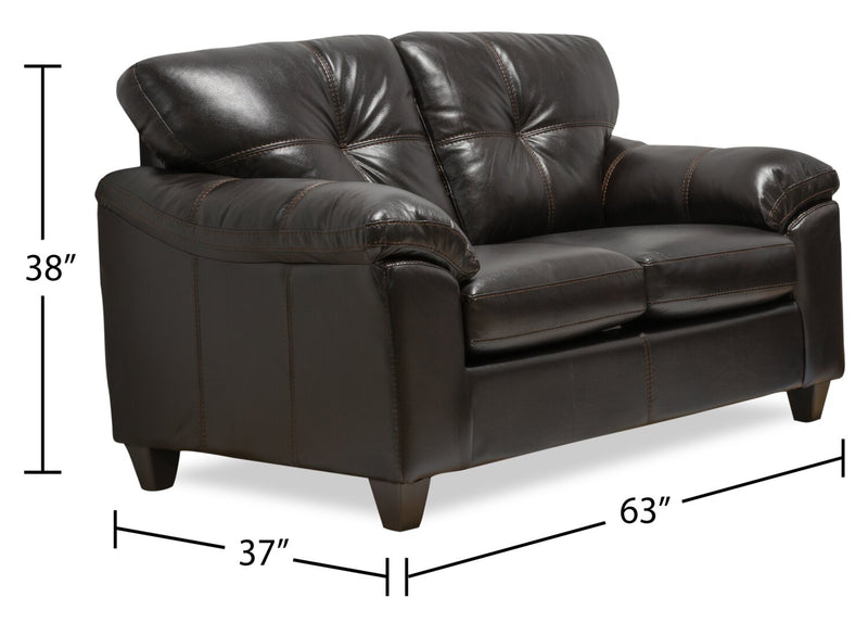 Causeuse Addison de 63 po fabriquée au Canada en tissu d’apparence cuir avec coussins de siège amovibles et capitonnage - noir mûre