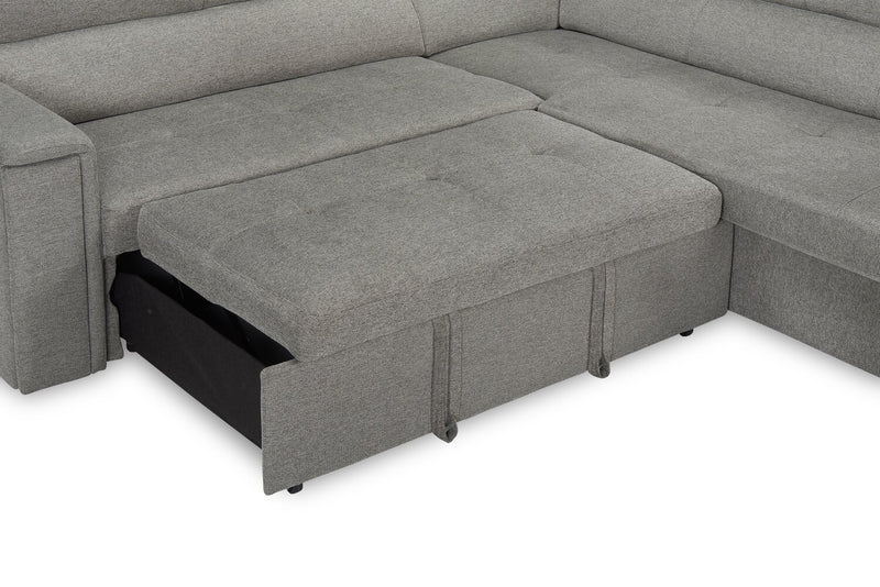 Sofa-lit sectionnel de gauche Savvy 2 pièces en tissu d’apparence lin avec appuie-têtes réglables - gris