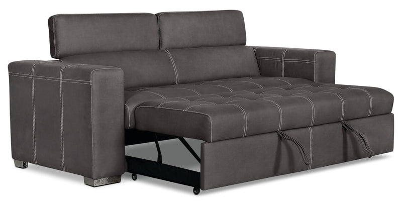 Sofa-lit Drake de 87 po en tissu de suédine avec lit rétractable, appuie-têtes relevables et capitonnage à boutons - gris