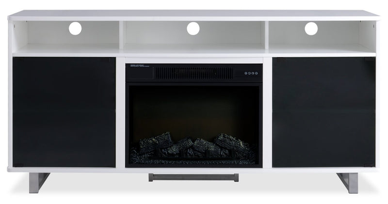 Meuble pour téléviseur moderne Ignatius de 64 po avec foyer électrique, rangement et système de gestion des câbles pour téléviseurs jusqu’à 70 po - blanc