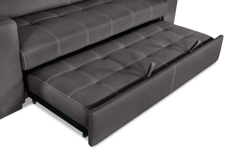 Sofa-lit Drake de 87 po en tissu de suédine avec lit rétractable, appuie-têtes relevables et capitonnage à boutons - gris