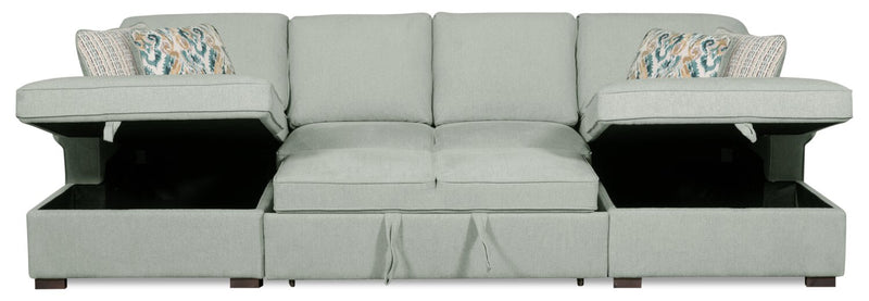 Sofa-lit sectionnel Haven de Scott Living 3 pièces en tissu de chenille avec 2 fauteuils longs de rangement - bleu écume de mer