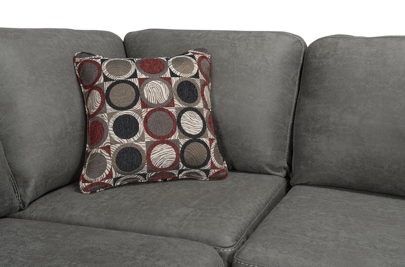 Sofa sectionnel de gauche Morty 2 pièces fabriqué au Canada en tissu d’apparence cuir avec coussins décoratifs - gris