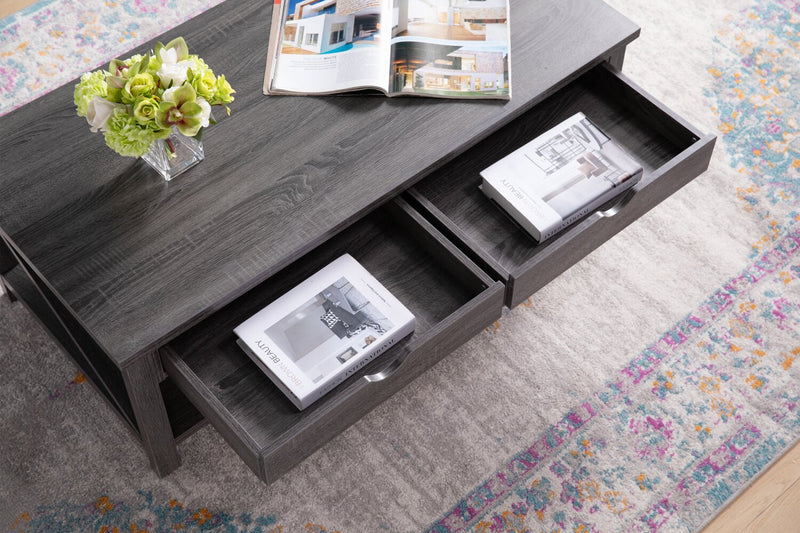 2 tables à café rustiques Jake de 47,25 po avec rangement et tablette - gris vieilli 