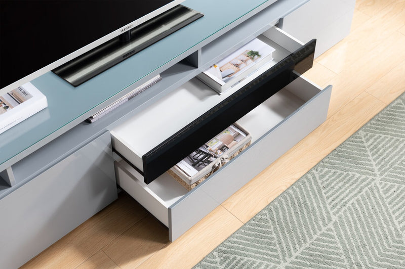 Meuble pour téléviseur moderne Adam de 68 po avec rangement et système de gestion des câbles pour téléviseurs jusqu’à 75 po - gris