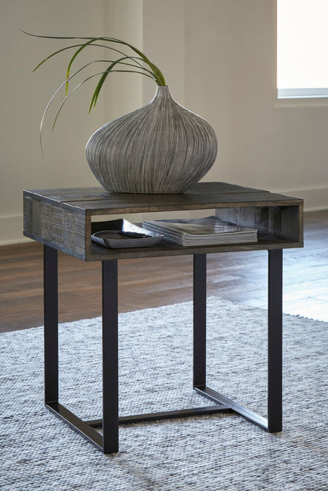 Table de bout moderne Vito de 24 po avec rangement - brune avec pattes en métal noir