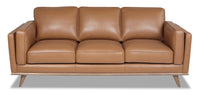  Sofa Vivia de 86 po en cuir véritable avec coussins de siège amovibles et pattes en bois - brun caramel