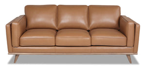 Sofa Vivia de 86 po en cuir véritable avec coussins de siège amovibles et pattes en bois - brun caramel 