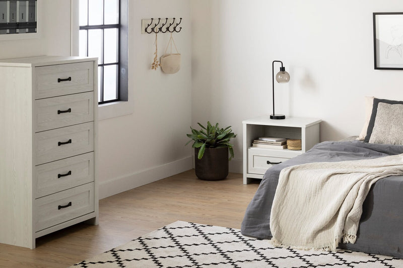 Commode verticale Dove de 30,5 po (L) x 49 po (H) à 5 tiroirs pour la chambre à coucher, fabriquée au Canada - blanche