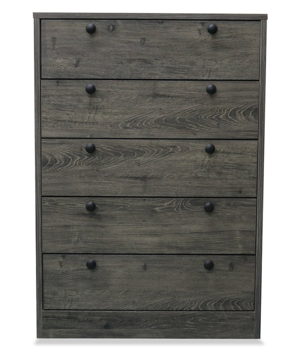 Commode verticale Hart de 24,6 po (L) x 36,2 po (H) à 5 tiroirs pour la chambre à coucher, fabriquée au Canada - grise