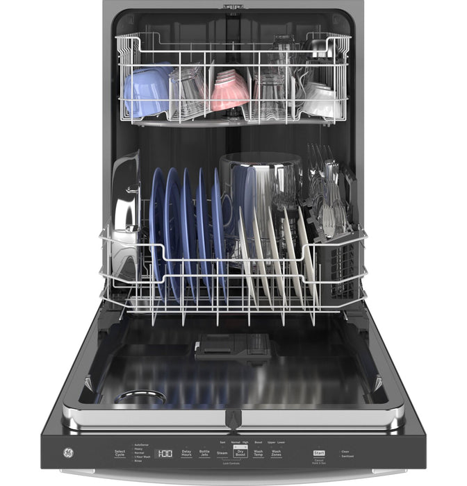 Lave-vaisselle intelligent encastré GE à 50 dBA de 24 po avec commandes sur le dessus et assainissement - acier inoxydable - GDT635HSRSS