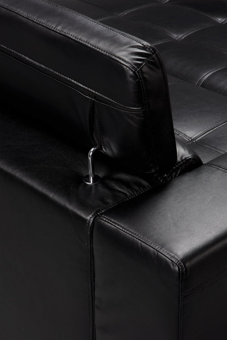 Sofa-lit Drake de 87 po en tissu d’apparence cuir avec lit rétractable, appuie-têtes relevables et capitonnage à boutons - noir