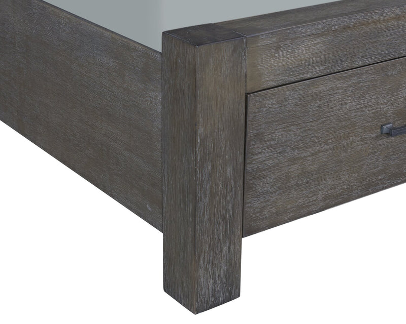 Lit plateforme de rangement Koda en bois avec tête de lit et cadre de lit, gris - format très grand lit