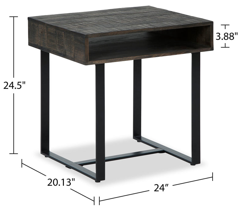 Table de bout moderne Vito de 24 po avec rangement - brune avec pattes en métal noir