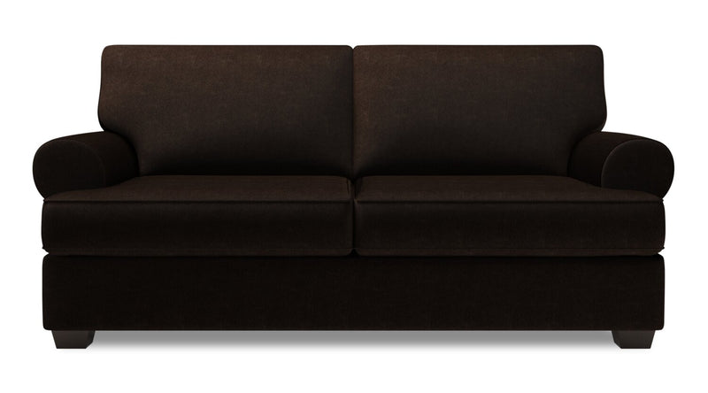 Sofa personnalisable Roll de Sofa Lab de 76 po de format condo fabriqué au Canada en tissu de chenille avec accoudoirs enroulés - brun Luxury Chocolate